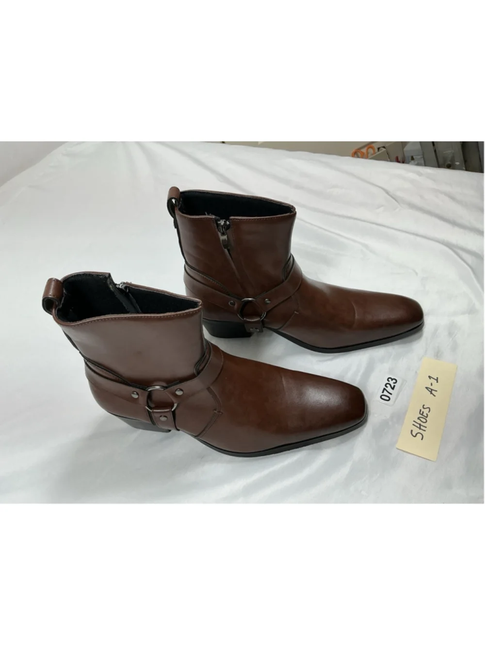 Mens New Dress Chukka Boots Eu 45 Us 12 Brown Block Heel Side Zip Buckle Accent